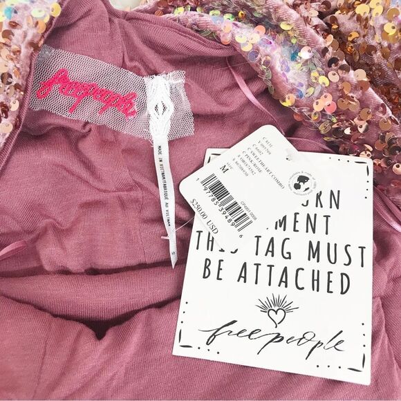 FREE PEOPLE Pink Velvet Sequin Party Dress Midi Maxi Halter Neck Size Medium New - Picture 9 of 15